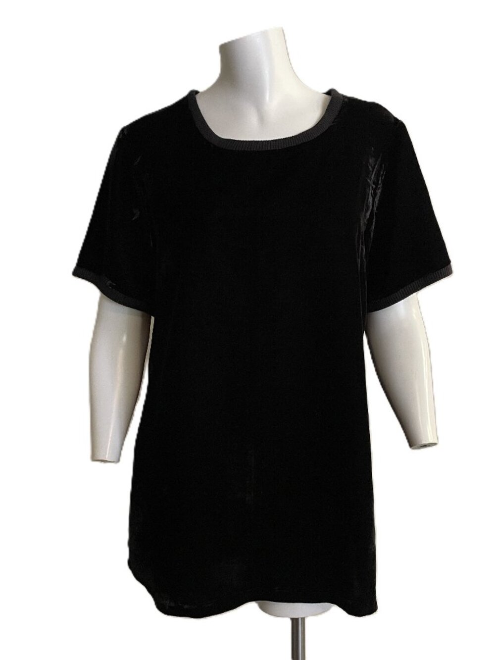 Kyla Seo Velvet Velour Top Small Black Short Sleeve Relaxed Fit Boho Handmade